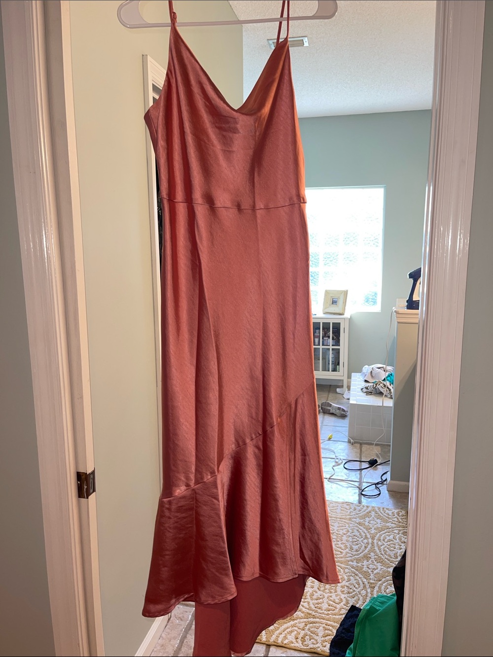 Skies Are Blue Satin High-Low Slip Dress in Dusty Rose